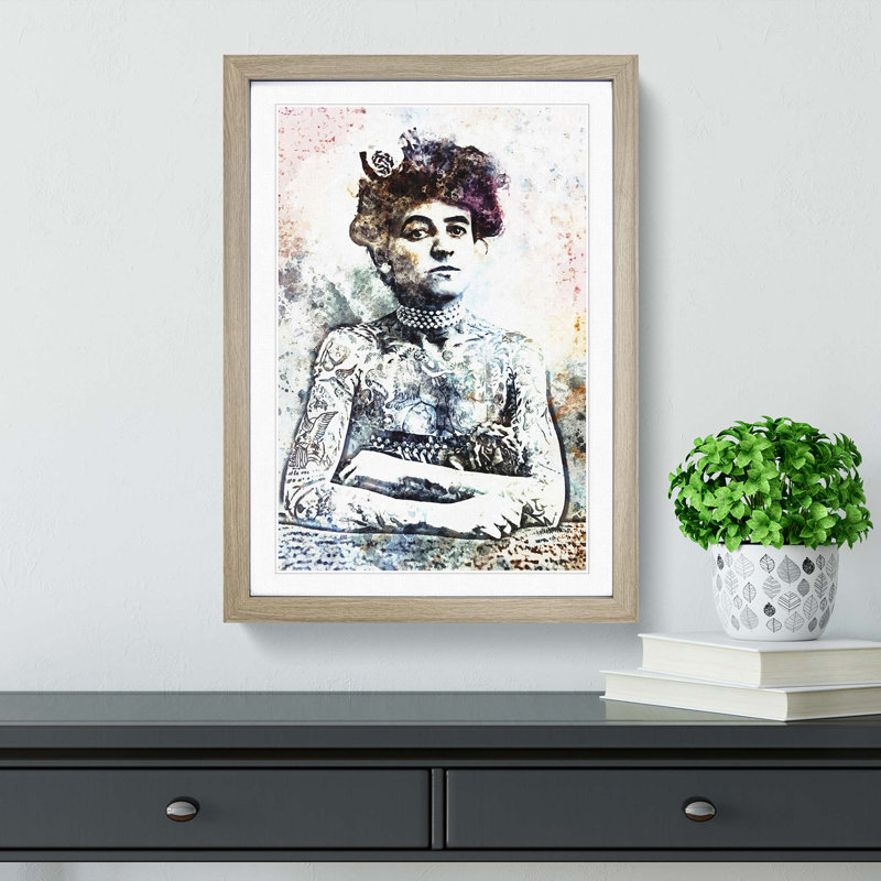 Tattooed Lady in Abstract - Framed Print, 87cm H x 62cm W x 2cm D, Oak Framed