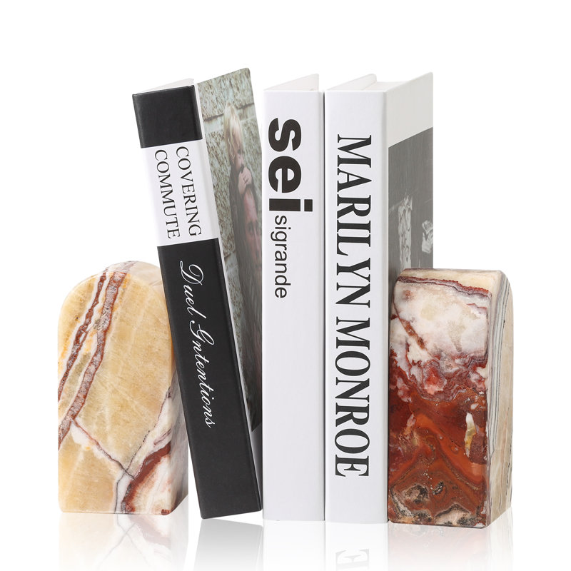 Serre-livres en marbre naturel, ensemble de 2, Calacatta, Beige