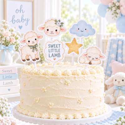 Little Lamb Cake Topper Set, 6 Unique Baby Shower Designs, Cardstock