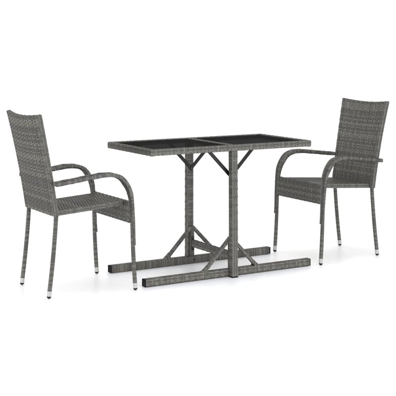 Ensemble bistro rectangulaire pour 2 personnes, Gris, Gris