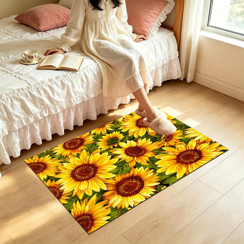  Tapis d'intérieur antidérapant pour porte d'extérieur, 24 po x 36 po, tournesol brillant, Décor lumineux tournesol