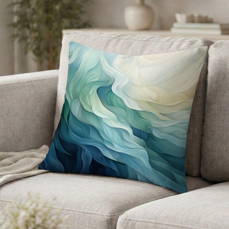 Coussin décoratif Gree And White Sway Wave Serenity IV - imprimé géométrique, H 16 po x l 16 po