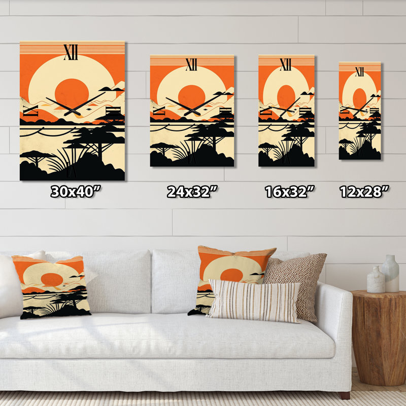 Sun Sitting Mountain Top IV - Horloges murales modernes, H 28 po x l 12 po x P 1 po