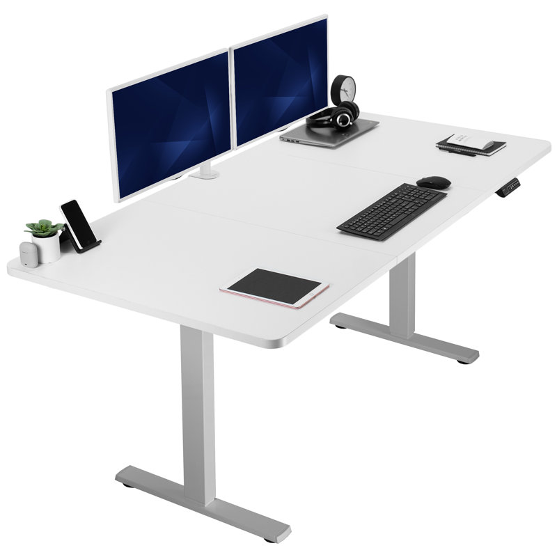 VIVO Single Motor Electric Desk with Push Button Memory Controller, 48.5" H x 71" W x 36" D, White/Gray