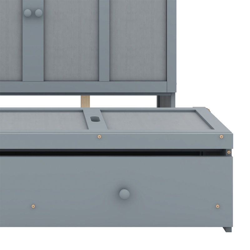 Lit escamotable avec port USB et grand tiroir, Gris, Grand lit