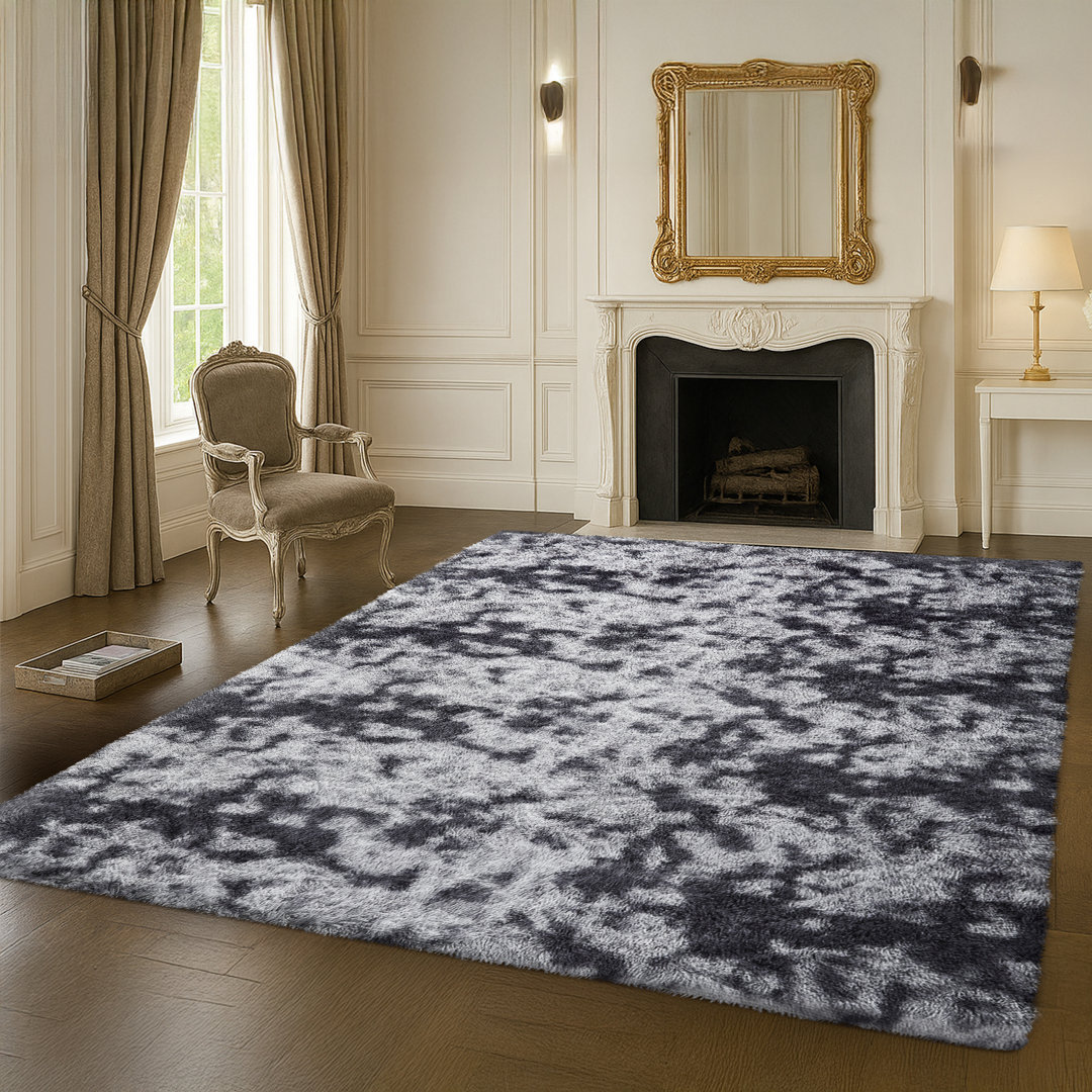 Solid Colour Machine Tufted Tie Dye Grey Shag Area Rug,Glamorous Ombre Grey Shaggy Carpet featuring a Deep Pile and Non-Shedding fibers