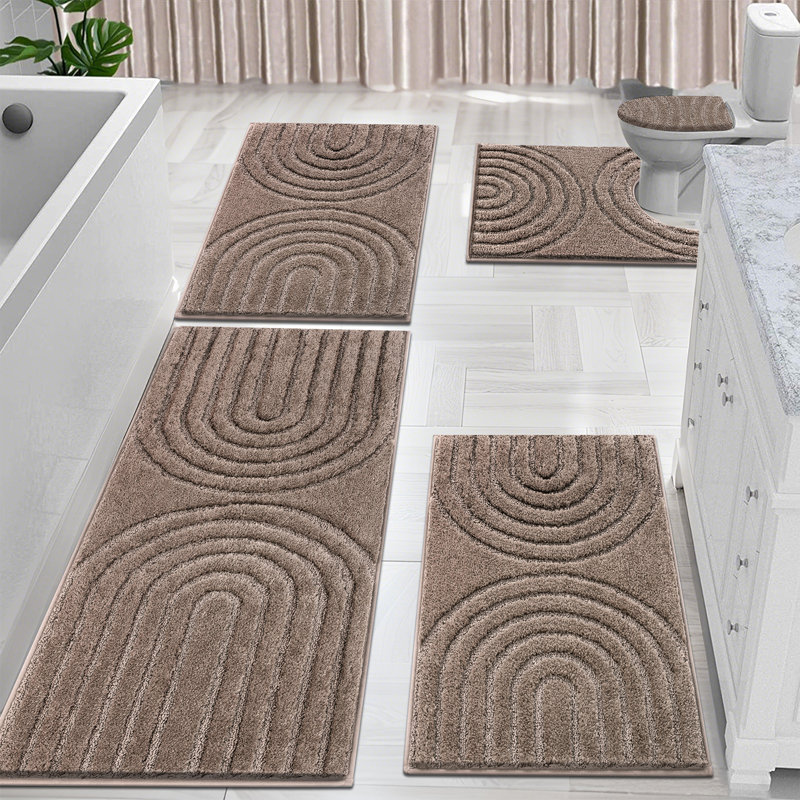 Absorbent Bath Mat Bathroom Rug (Set of 5), Brown
