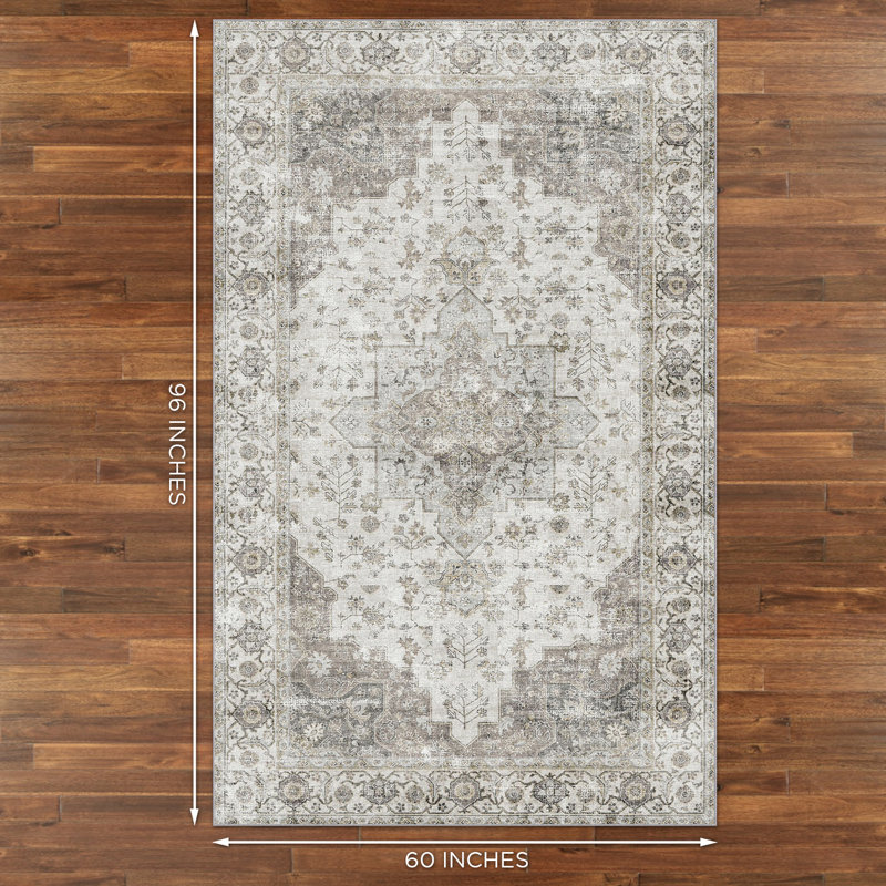 Gray Rectangular Washable Chenille Area Rug with Stain-Resistant Synthetic Fibers