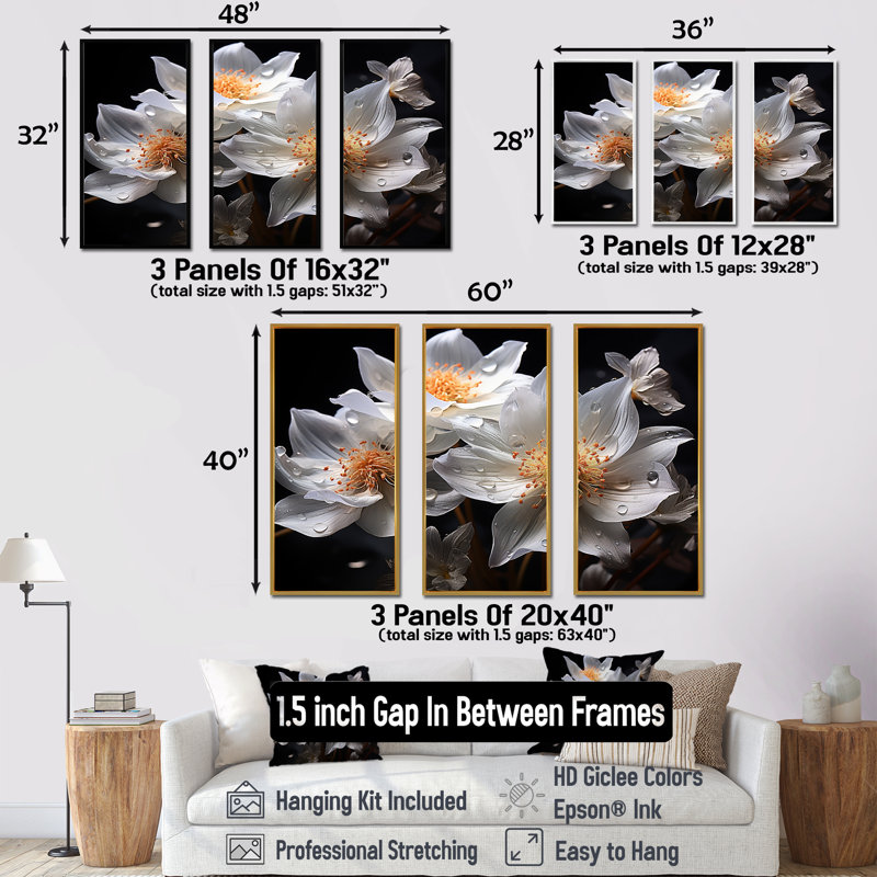 Ensemble de salon Coral Underwater Flowers III - Coastal Coral Under Water, Cadre flottant noir, H 32 po x l 48 po x P 1 po