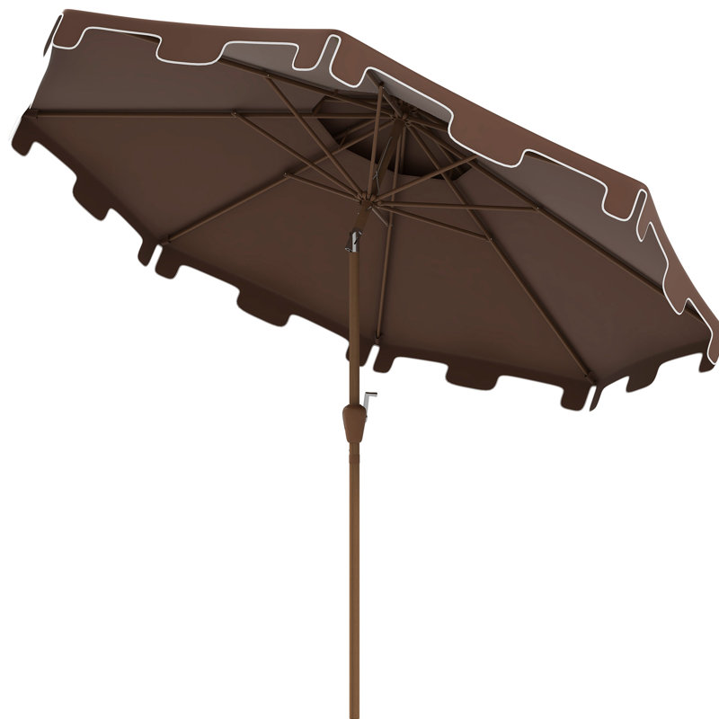 Parasol de patio à double plateau à volants 9 pi - avec inclinaison et manivelle pour l'amusement extérieur dans différents environnements Manivelle à bouton-poussoir brun, terrasse, piscine, jardin