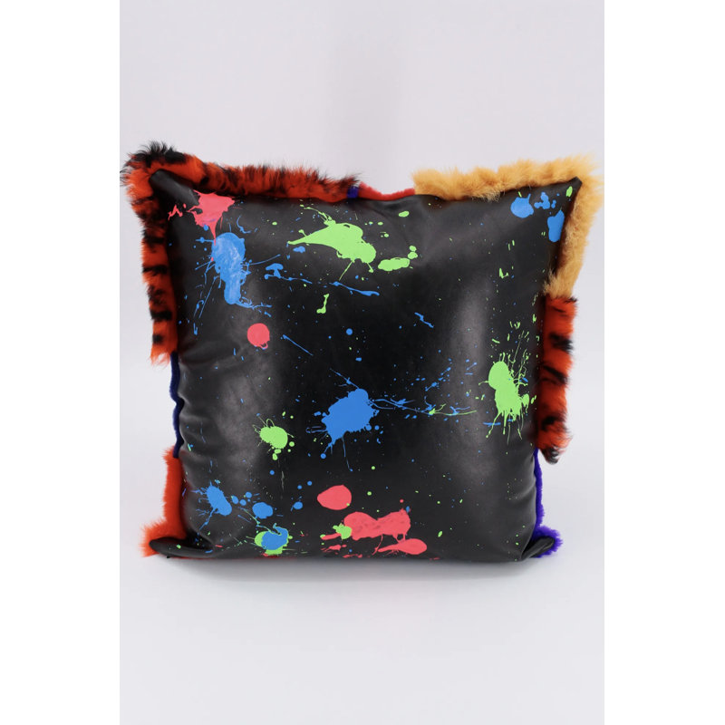 Neon Patchwork Shearling And Leather Pillow