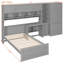 Lit plateforme simple en bois avec bureau, armoire, armoires, tiroirs et tablettes, gris