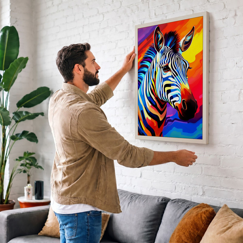 Chromatic Zebra Pop Art - Print, 24x16 - 61.0 x 40.6 cm, Taupe Border