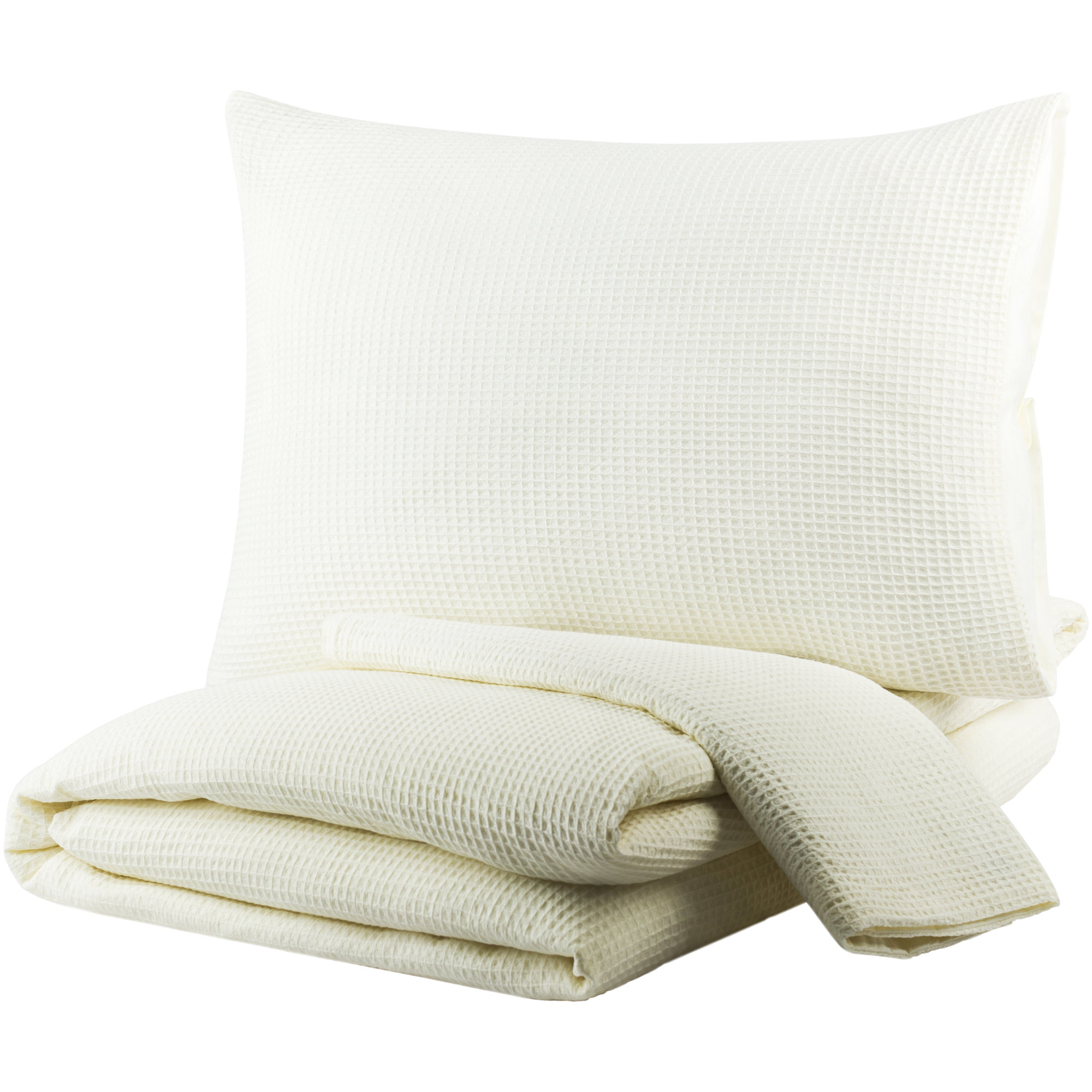 Kappa Cotton Waffle Duvet Cover Set, Full Duvet Cover + 2 Shams, White