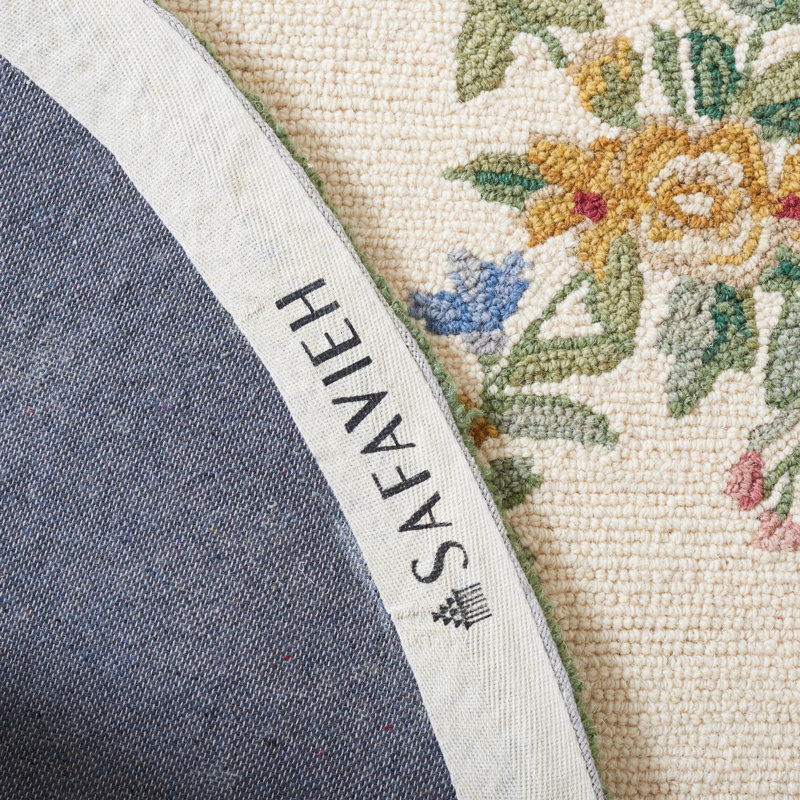 Hand Hooked Wool Pile Floral Rug, Oval 4'6" x 6'6" 