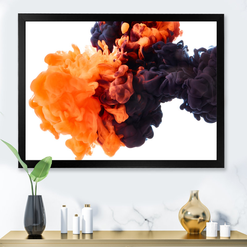 Orange et noir dansant des nuages d'encre - Photographie sur toile, Cadre noir, H 16 po x l 32 po