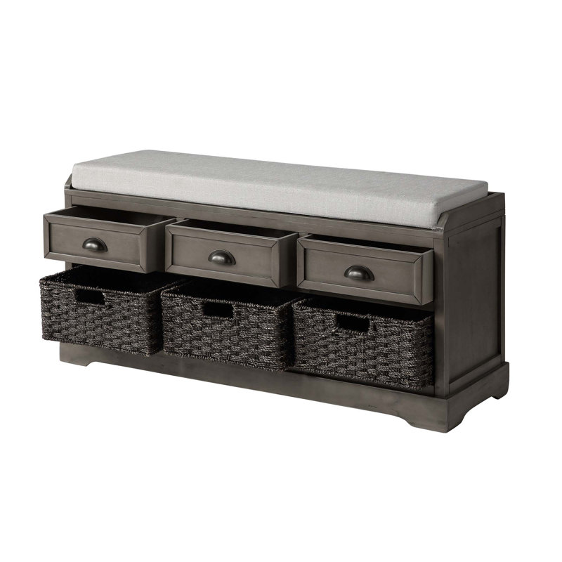Gokey Linen Blend Upholstered Storage Bench, Gray