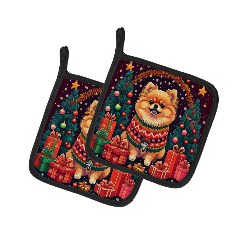 Paire de porte-casseroles Pomeranian Christmas
