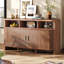 Buffet de 55 po avec rangement, crédence cannelée avec porte coulissante et tablette ouverte, console de style café moderne Mid-Century pour cuisine, salon, entrée, noyer