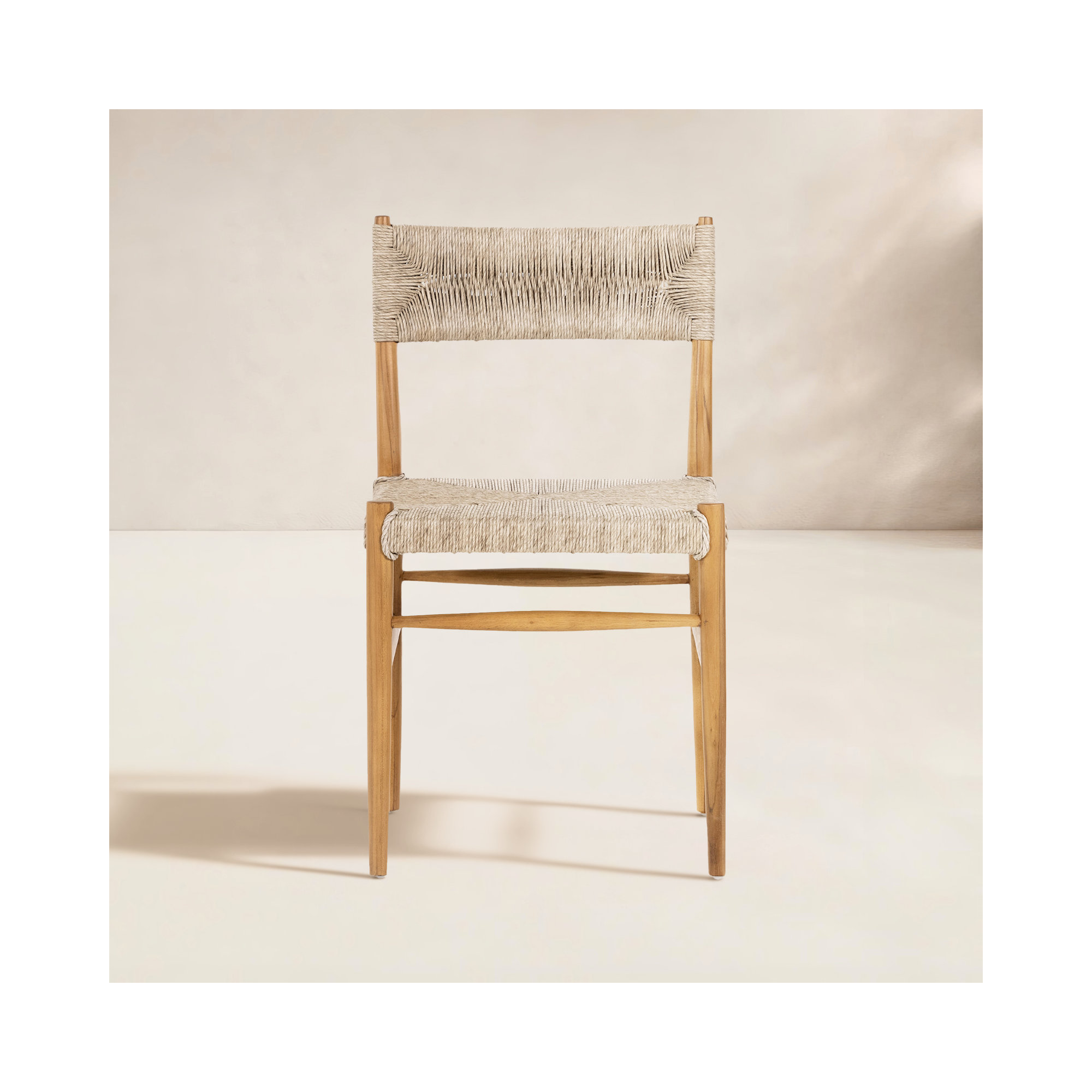 Dorita Wicker Premium All-Weather Wicker Outdoor Dining Side Chair, Vintage White/Natural Teak