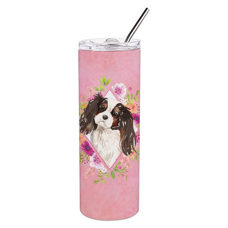 E23BF9F8391D466E9CA4F8DFEBD9A7DB de verre 20 oz à double paroi en acier inoxydable chiot, Épagneul cavalier tricolore, Rose