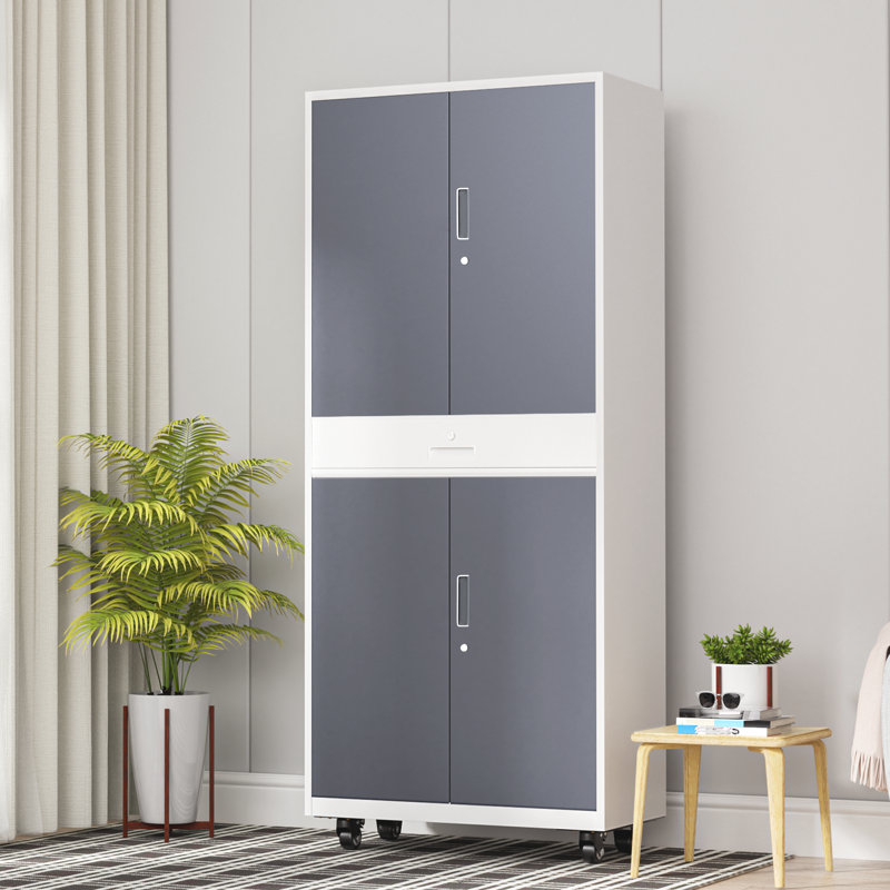 Metal Storage Cabinets With Lock, Gray/White