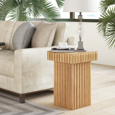 Farmhouse Wood End Table With Fluted Textured Design