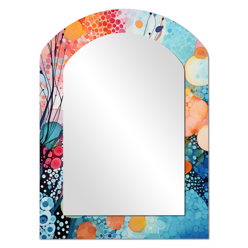 Colorful ink river Microscopic Fantasia 2 - Abstract Shapes Arch Large Wall Mirror, Blue Asymmetrical Decorative Mirror, Printed Metal Art