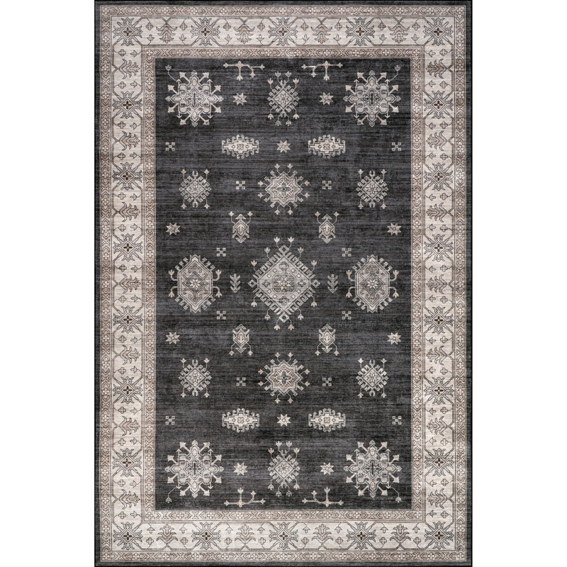Viha SplashGuard Traditional Bordered Machine Washable Area Rug, Runner 2'6" x 6'