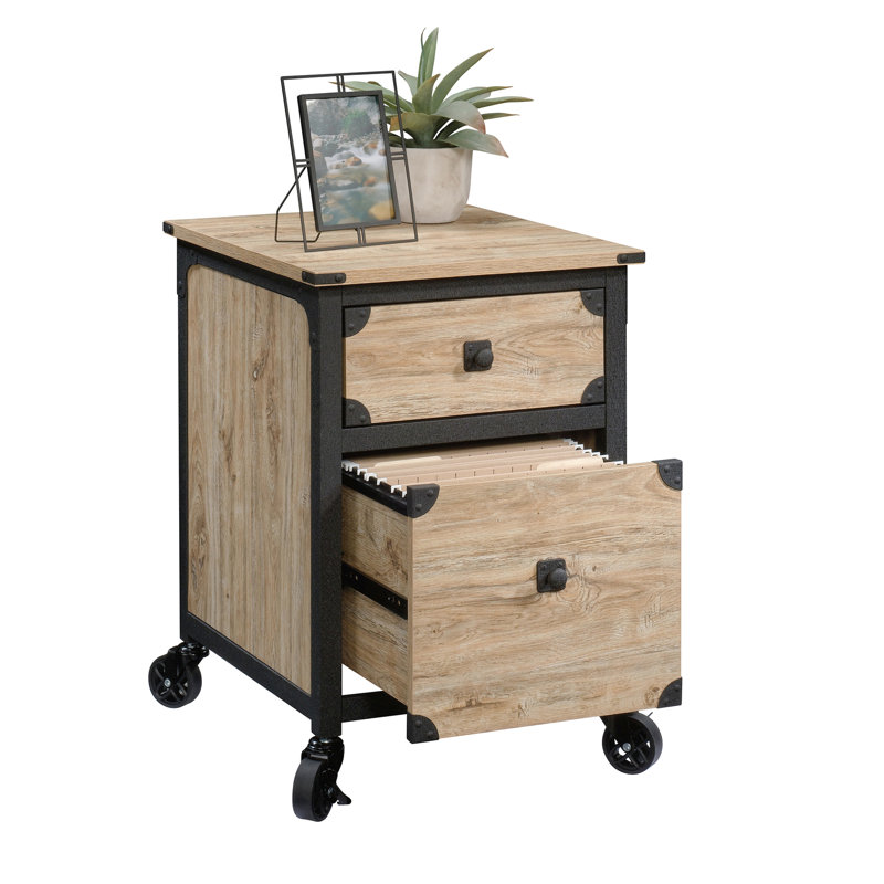 Piédestal de bureau recyclé naturel + beige - glissières en métal lisses pour la douceur du tiroir, pouvant accueillir des dossiers de format lettre, mobilité mobile, style brun industriel, plateau supérieur spacieux,