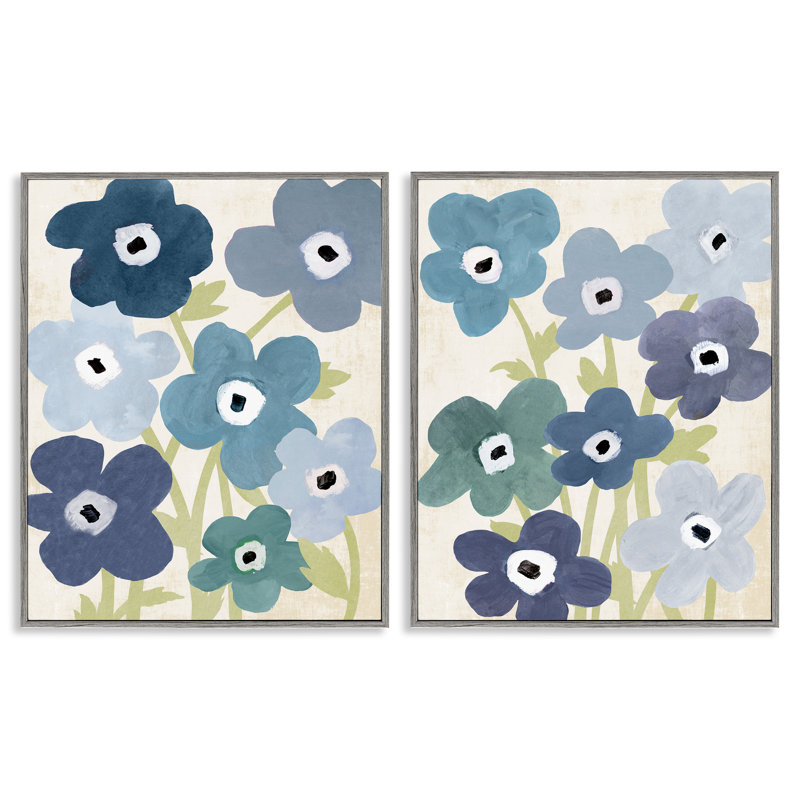 «Mod Blue Blooms Arrangements», ensemble de 2 giclées encadrées, design par Susan Arnot, H 20 po x l 32 po