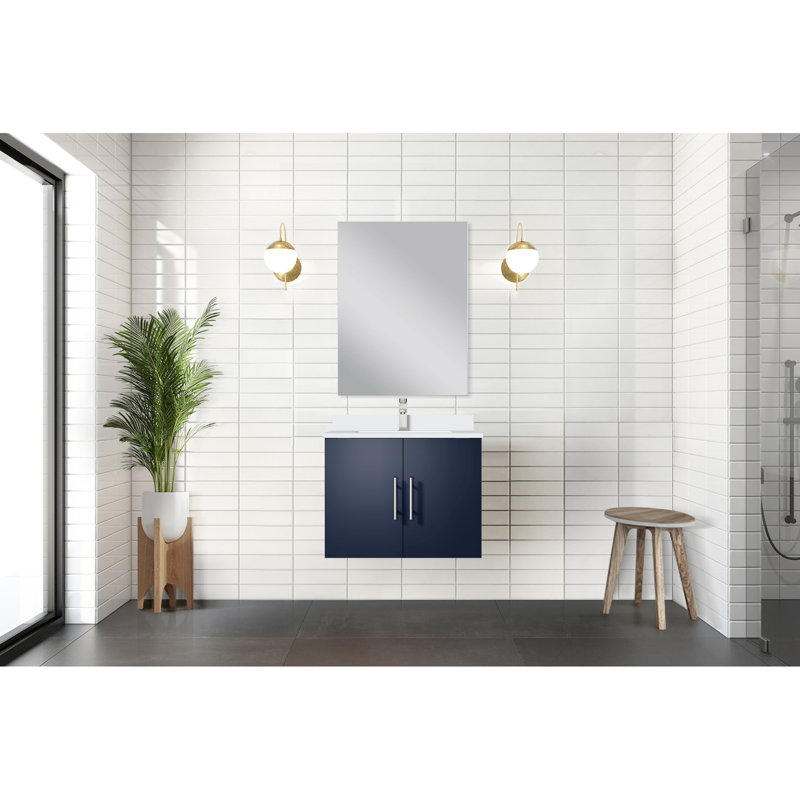 Meuble-lavabo bleu marine de l 24 po x P 22 po avec miroir inclus de 18 po - Espace de rangement spacieux, rapide et entièrement assemblé - Installation