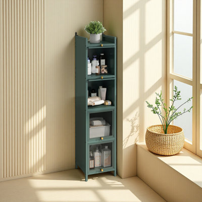 Modern Four-Tier Glass Door Cabinet With Featuring Five-Tier Storage, For Entryway Living Room Bathroom Dining Room