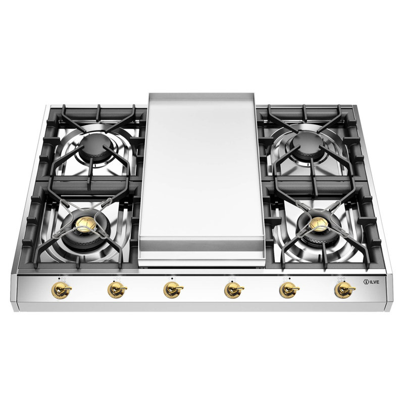 ILVE Nostalgie II 36 inch Built-In Gas Cooktop with Griddle, in Stainless Steel, Natural Gas