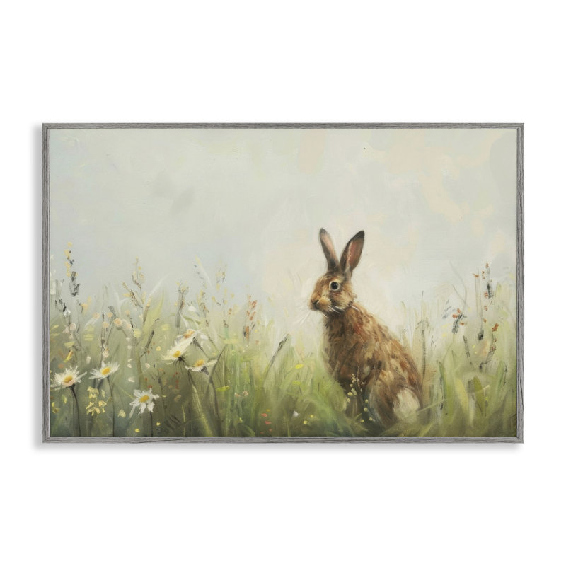 Lapin brun avec marguerites, estampe numérique, design par LSR Design Studio, H 12 po x l 18 po, Estampe numérique Farmhouse
