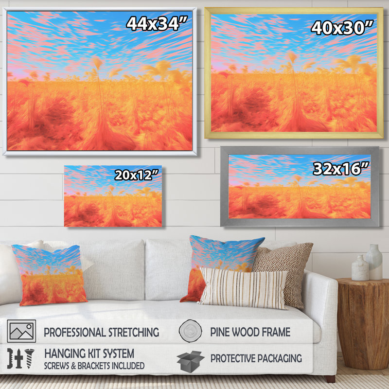 Coucher de soleil sur les champs de foin, reproduction d'art des Prairies, Cadre flottant noir, bois massif