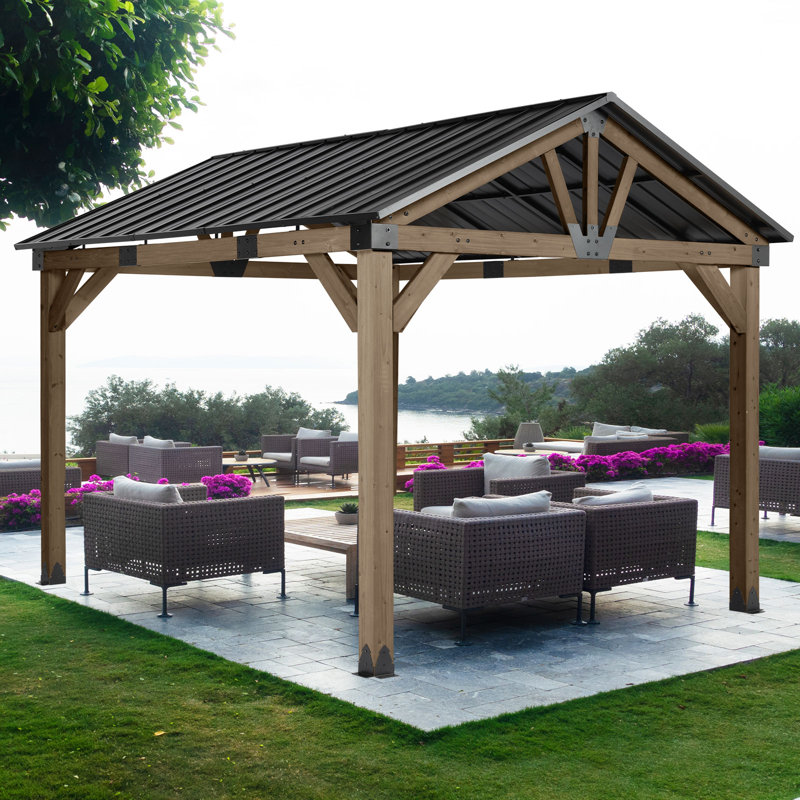 Aoodor Wood Gazebo, 116.4" H x 168" W x 144" D