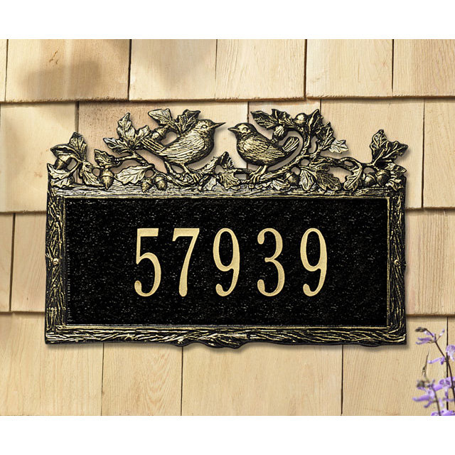 Plaque d'adresse murale 1 ligne Woodland, Oui, Noir / or