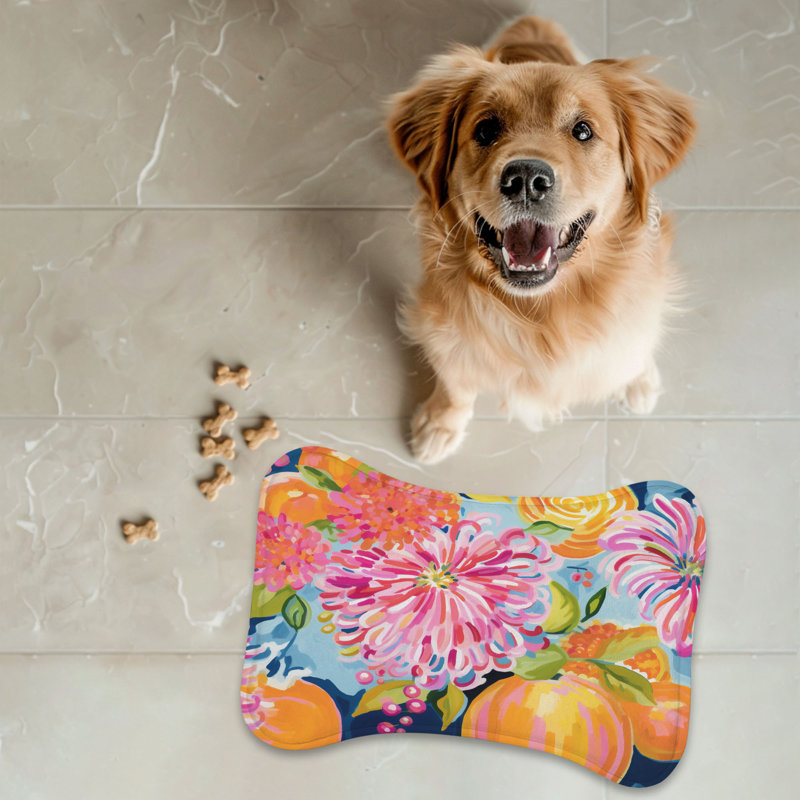 Colourful Pumpkin Blooms - 1 Piece Bone Shape Feeding Mat