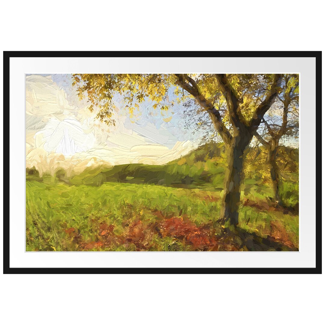 Gerahmtes Papierbild Landschaft im Herbst