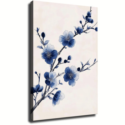 Décoration murale indigo en fleurs sur toile encadrée prête à être suspendue salon chambre à coucher