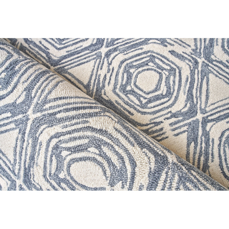 Caprice Wool Geometric Area Rug, Rectangle 5' x 8', Ivory/Dark Blue