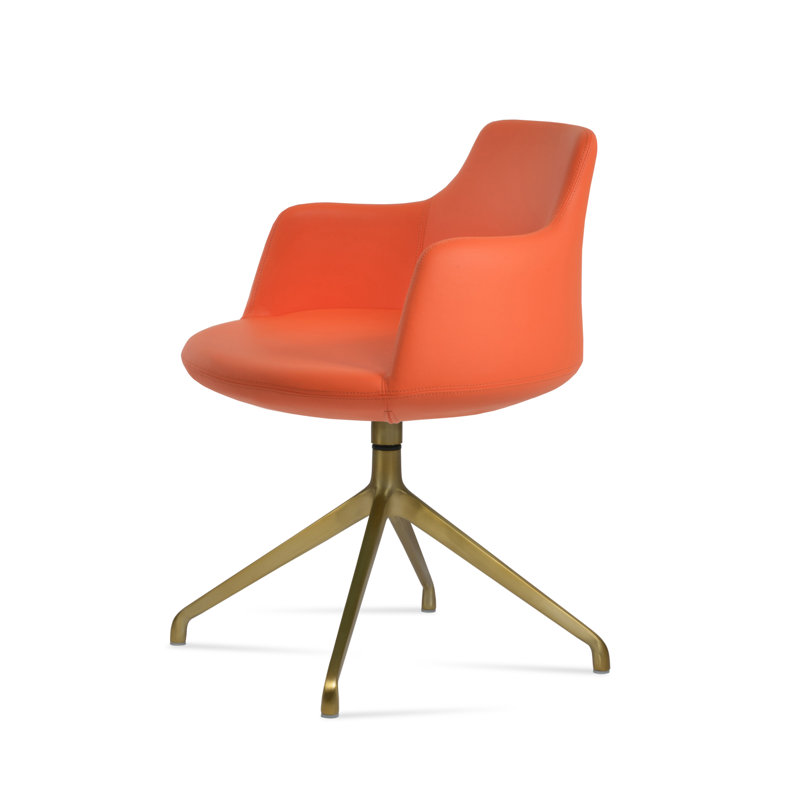 Dervish Spider Swivel Arm Chair, Green Leatherette, Brass