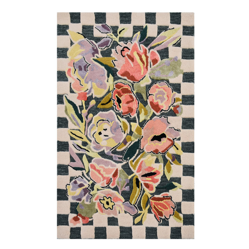 Ranunculus And Checks Rug, Rectangle 2'3" x 3'9"