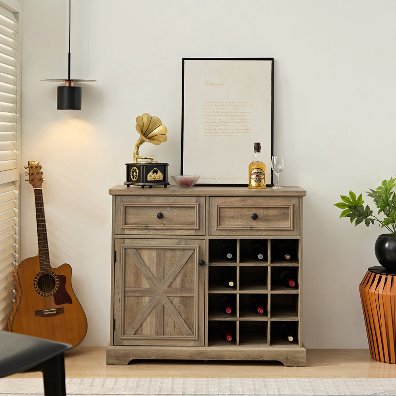 Buffet 39,3 po avec 2 tiroirs et armoire, Gris délavé