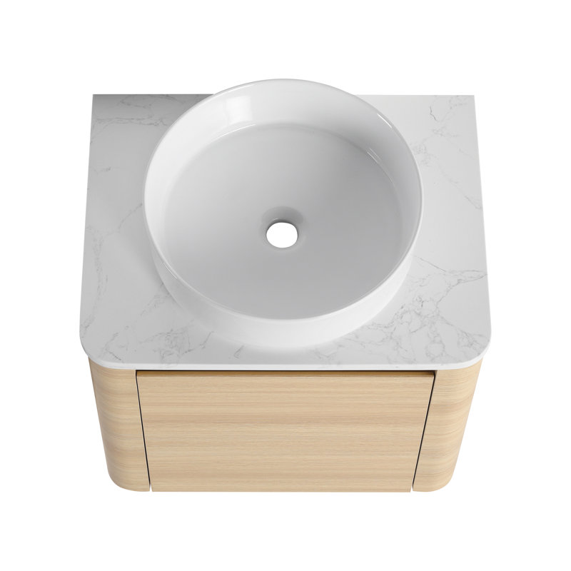 Meuble-lavabo mural 24 po avec lavabo d'art en céramique et porte à fermeture en douceur 24 po, Chêne