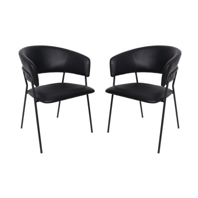 Slate Contemporary Modern Metal Vegan Leather Dining Armchair in Black