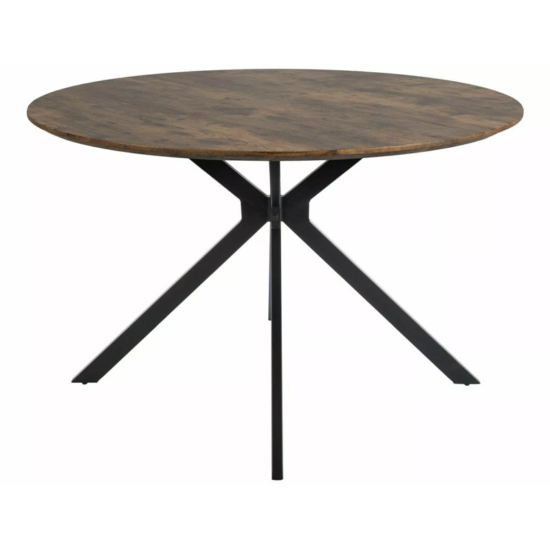 Hebbronville Round Metal Base Dining Table, Walnut, 76cmH x 120cmL x 120cmW
