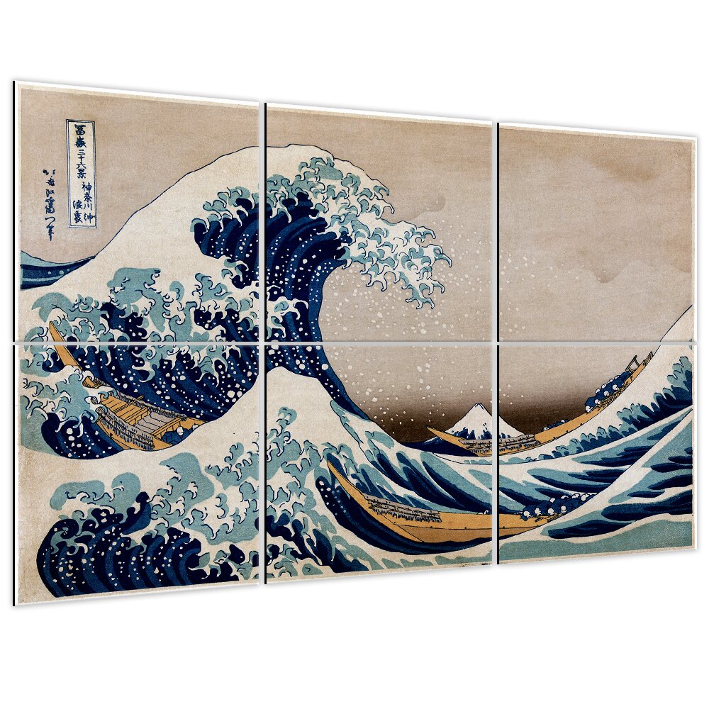 6-tlg. Wandbilder-Set Die große Welle von Kanagawa von Katsushika Hokusai