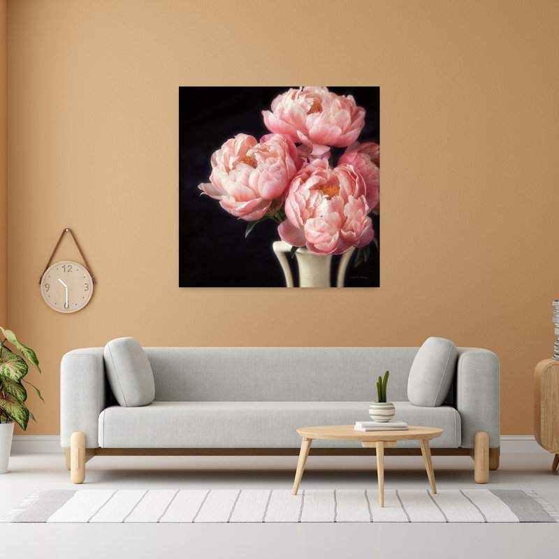 Art contemporain pivoines corail VI, H 48 po x l 48 po